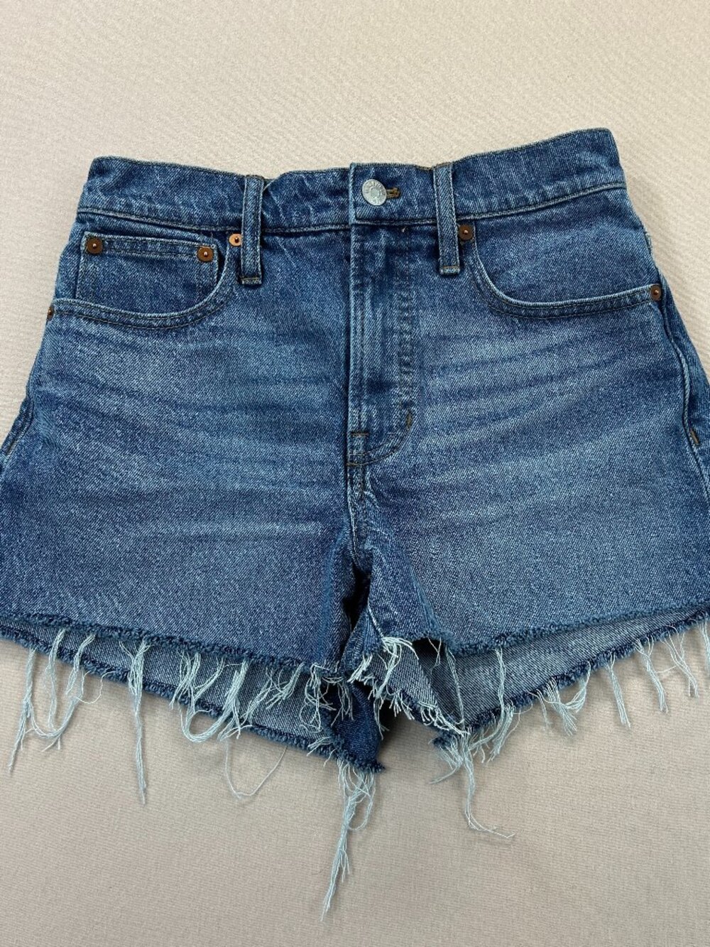 Madewell The Prefect Jeans Shorts Womens 25 Blue Denim Raw Hem High Rise Stretch